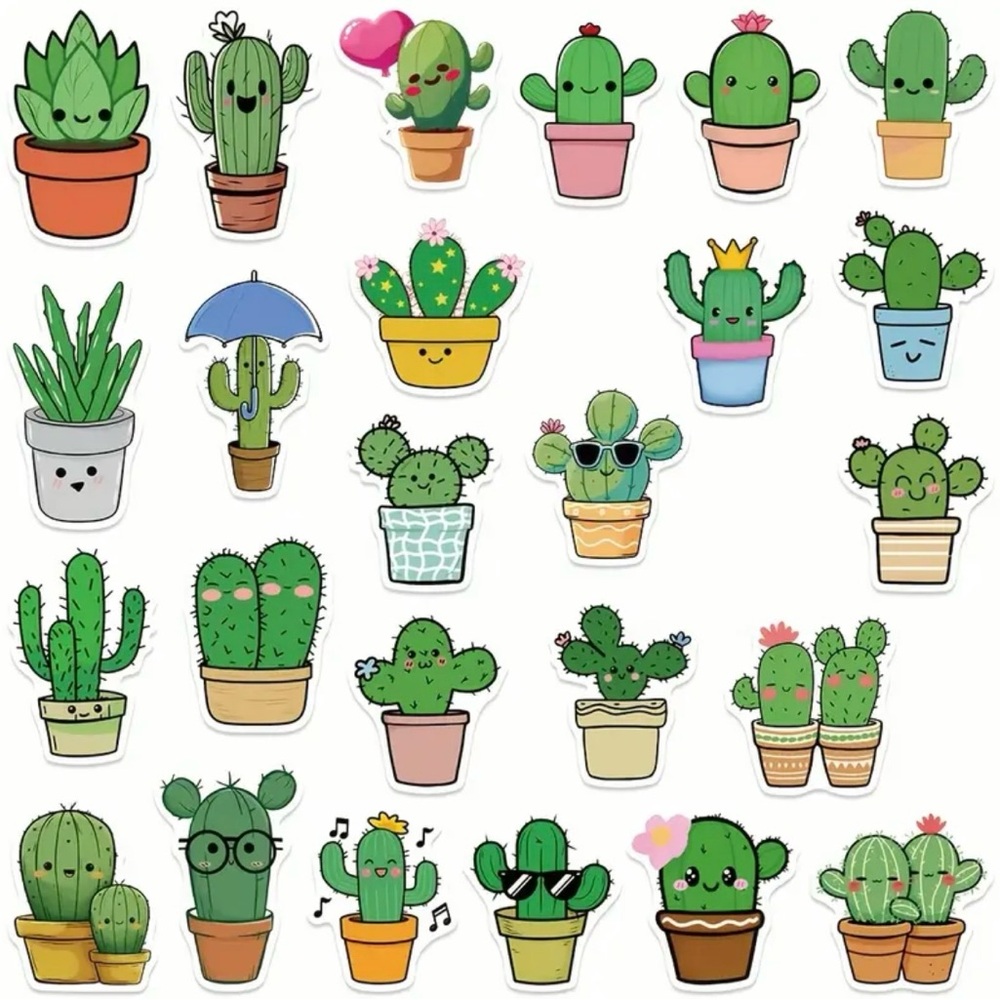 50 Cute Cactus Stickers Iridescent Sparkle Green Plants - Picture 2 of 9